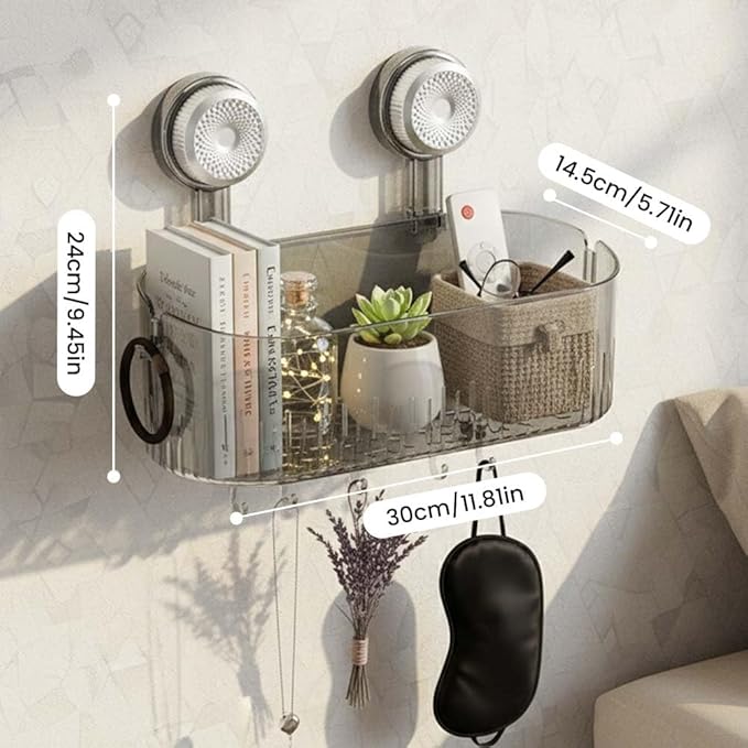AIIONP No-Drill Bathroom Suction Storage Box, 2026 New Suction Cup Shelf, Portable Wall Mounted Bathroom Organizer for Shower, Durable Removable Storage Basket for Home (Grey)