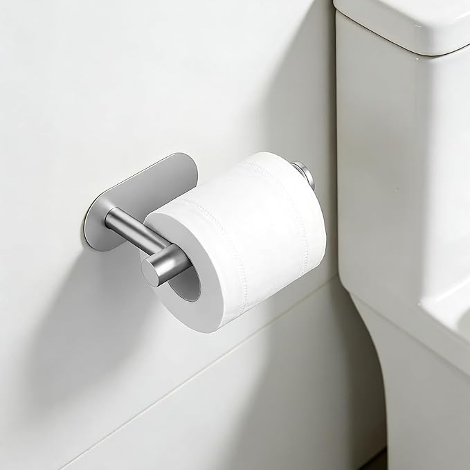 2 Packs Toilet Paper Holder No-Drill Self-Adhesive Towel Rack Stainless Steel Waterproof Rustproof Roll Paper Holder for Bathroom Washroom RVs (Brushed Silver)