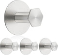 SAYAYO Adhesive Hooks for Hanging Coat, Hat, Robe, Brushes, Stick on Towel Hooks for Bathroom Kitchen, Waterproof SUS304 Stainless Steel Sticky Wall Hooks, No Nails, 4 Pack, Brushed Nickel