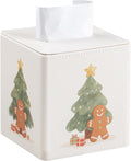 PU Leather Tissue Box Cover Square Tissue Box Holder with Magnetic Closure (Christmas Style)
