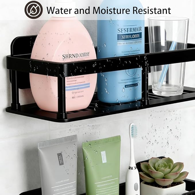 2pc Wall Mounted Floating Shelf, Detachable Storage Rack,No Drill Shelves for Wall,Floating Shelves Damage-Free Expand Walls Space for Living Room Kitchen Bathroom (4, Black)