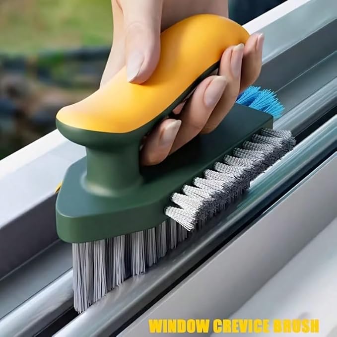3 Pcs Versatile Stiff Bristle Crevice Cleaning Brush Tool for Kitchen Bathroom Window Tracks 2 in 1 Handheld Deep Grout Scrubber for Tile Joints Sliding Door Slots No Dead Spots (Green)