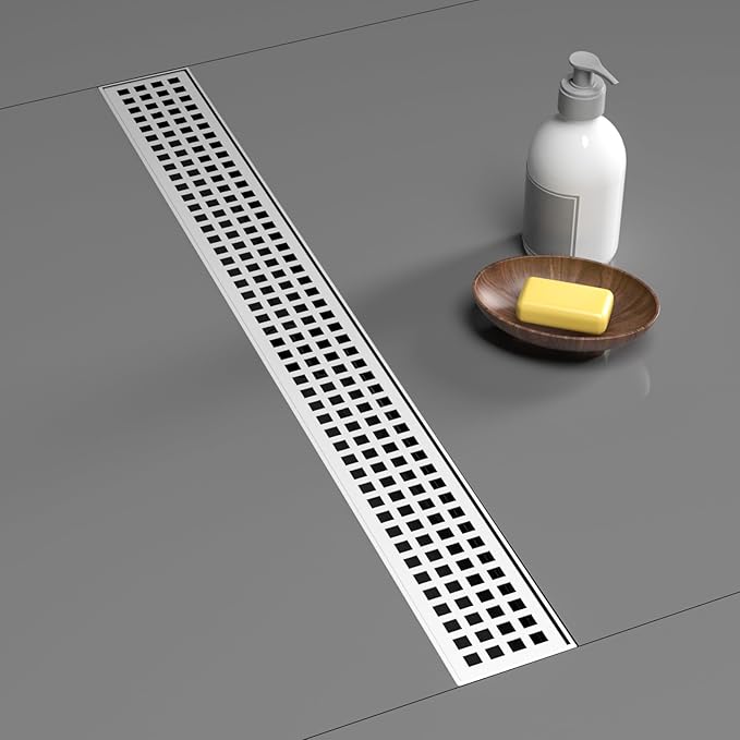 36 Inch Linear Drain Shower Rectangular Floor Drain with Removable Square Hole Cover and Hair Catcher, Long Shower Drains 304 Stainless Steel CUPC Certified (Brushed Nickel)