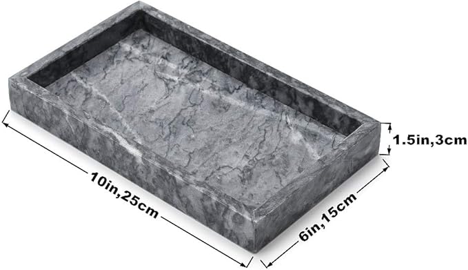 Black Marble Tray, Stone Bathroom Tray, Decorative Holder for Tissrue, Candle, Soap, Towel, Plant (Black - 10 x 6)