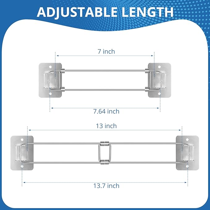 BOYISEN RV Shower Corner Storage Bar, 7-13 Inch Adjustable Stainless Steel Corner Rod for RV Bathroom Shower Shelves, Camper & Travel Trailer Storage & Organization Must Haves Accessories (1 Pack)