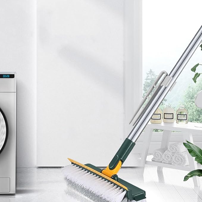 Long Handle Floor Brush and Shower Scrubber for Cleaning Bathroom Tiles, Green Multi-Purpose Deck and Carpet Scrub Brush for Home Floor Maintenance