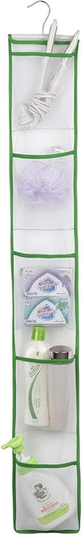 ALYER Narrow Mesh Fabric Shower Caddy Organizer with Hanger,Hanging Mesh Pockets for Shampoo, Conditioner, Soap and Body Wash (Green)