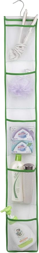 ALYER Narrow Mesh Fabric Shower Caddy Organizer with Hanger,Hanging Mesh Pockets for Shampoo, Conditioner, Soap and Body Wash (Green)