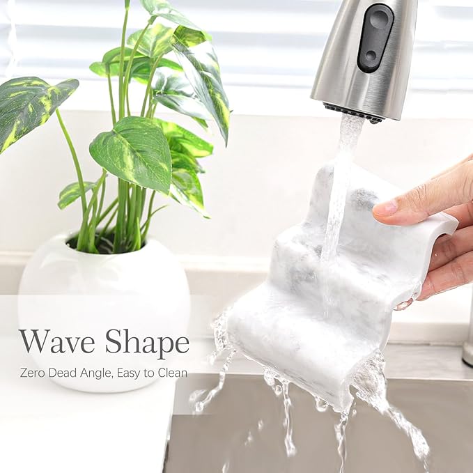 Luxspire Soap Dish, Marble Soap Dish, Self-draining Tray, Soap Holder Saver for Shower, Bathroom, Sink, Kitchen and Countertop, Gravel White