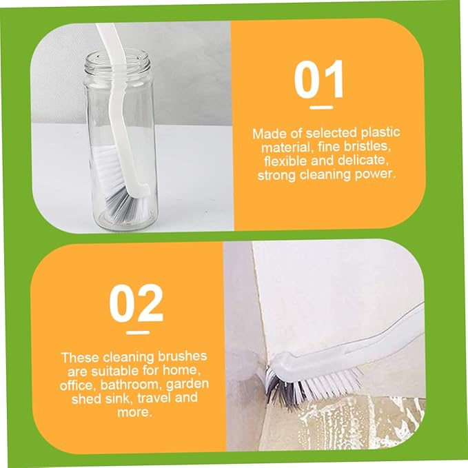 Wakauto 4pcs Sink Scrub Brushes with Curved Handles for Deep Cleaning Bottles Tile Lines Corners and Grout Hard to Reach Crevice Cleaning for Kitchen Surfaces and Sinks