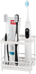 Carbon Steel Toothbrush Holders for Bathrooms, 5 Slots Kids Electric Tooth Brush and Toothpaste Organizer for Countertop, Shower, Vanity, White