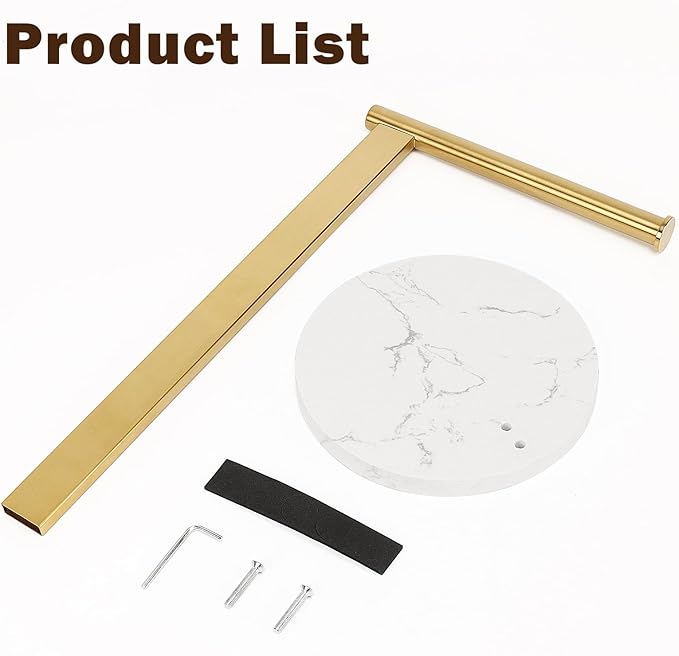 Hand Towel Holder Stand for Bathroom, L- Shaped Standing Hand Towel Rack, Towel Bar Kitchen Vanity Countertop Organizer, SUS304 Stainless Steel Material (Marble Base, Gold)