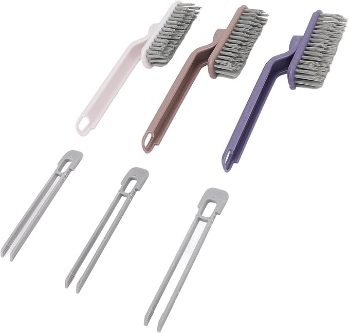 Grout Brush, 3pcs Deep Cleaning Cleaning Brush V Shaped with Clips for Shower Bathroom Kitchen Household