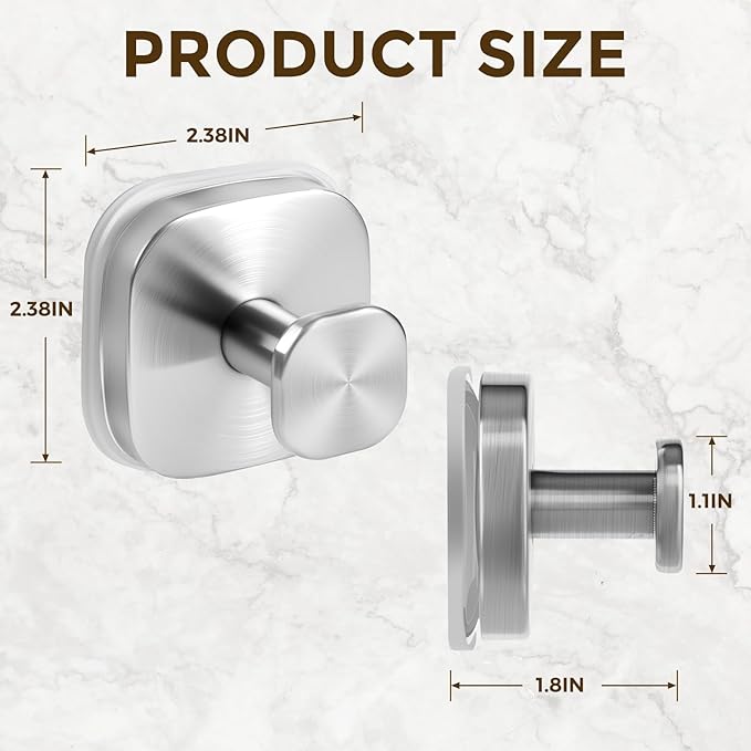 Suction Cup Hooks for Shower, No-Drill Towel Hooks for Bathrooms, Kitchen, Glass Door, Mirror, Tile, Shower Suction Hooks for Hanging Towels, Robe, Loofah, Christmas Wreath (Brushed Nickel, 4 Pack)
