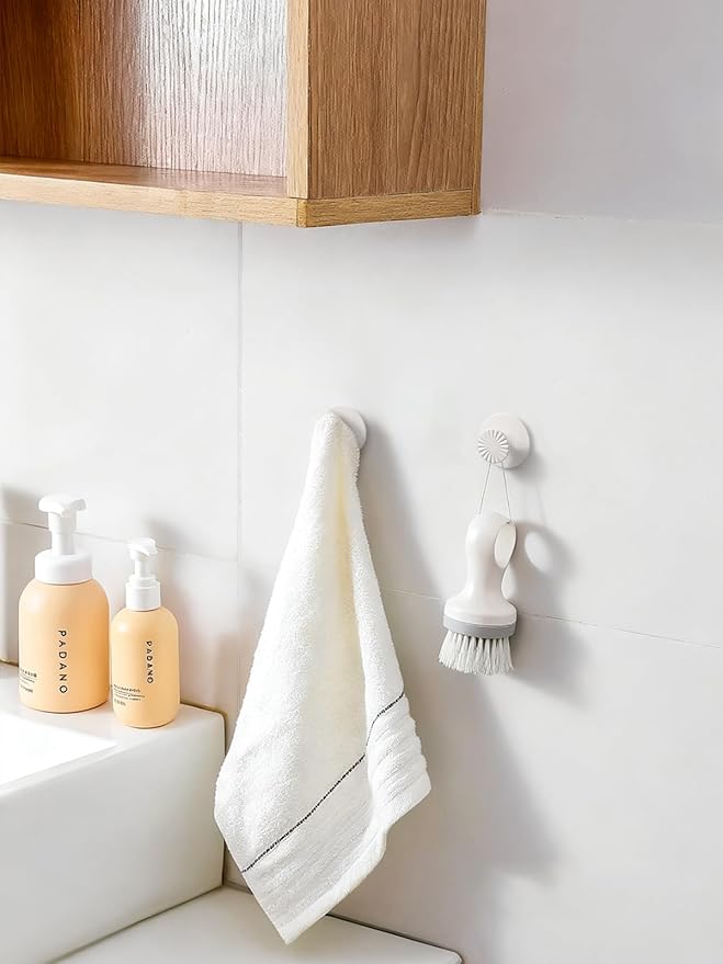 2 Pack Adhesive Coat Hooks for Bathrooms White Wall Robe Towel Hooks for Hanging Kitchen Decorative Heavy Duty Zinc Alloy