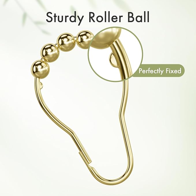 Amazer Shower Curtain Rings, Rust-Resistant Metal Shower Hooks Ring Shower Rings for Curtain Rolling Shower Curtain Hooks for Bathroom Shower Rod Shower Curtain Hangers, Set of 12, Gold