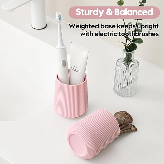 Pink Striped Toothbrush Holder for Electric Toothbrushes Bathroom Organizer for Toothpaste Kids & Adults