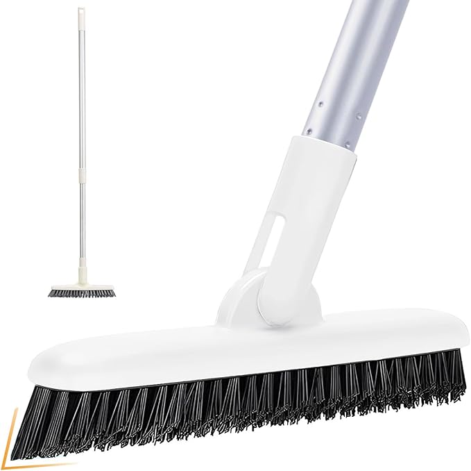 Grout Brush Floor Scrub Brush with Long Handle V Shape 51" Floors Scrubber with Stiff Bristle for Cleaning Bathroom Shower Tile, Patio, Garage, Kitchen, Wall and Deck (Off White)