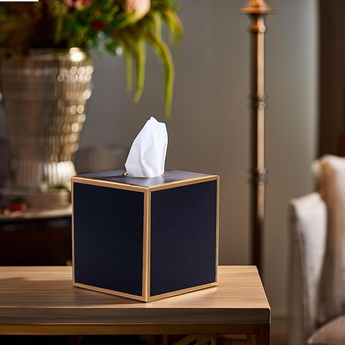 Jaye’s Studio Decorative Tissue Box Cover Square, Metal Modern Tissue Box Cover Farmhouse Decor for Bathroom Accessories Gold Desk Decor Home & Bedroom Black Tissue Box Holder Facial Tissue Dispenser