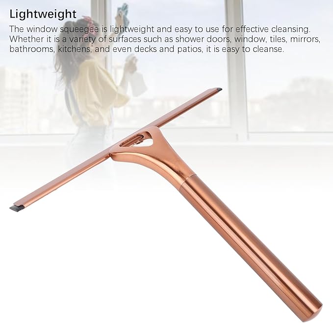 Shower Squeegee for Glass Doors, Stainless Steel and Silicone Shower Squeegee with Hook for Bathroom Mirrors and Window (Antique Brass)