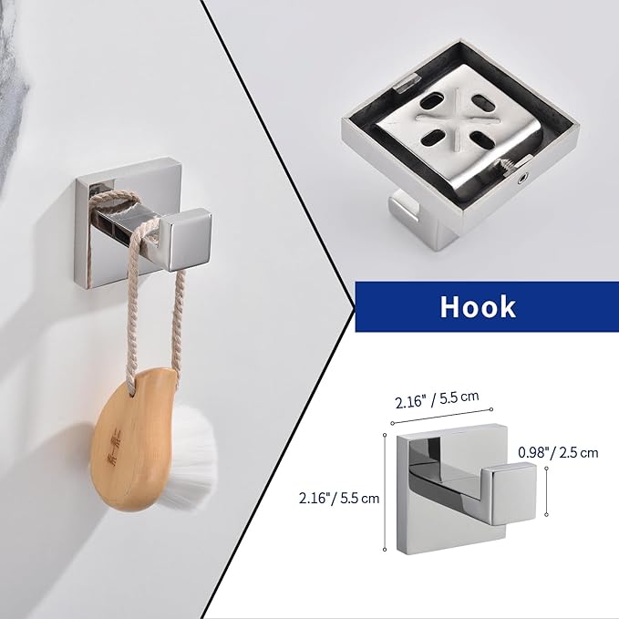 TASTOS 5-Piece Bathroom Hardware Set Wall Mounted Bathroom Accessory Set, Premium Stainless Steel Robe Hook Toilet Paper Holder 24-Inch Towel Bar (Polished)
