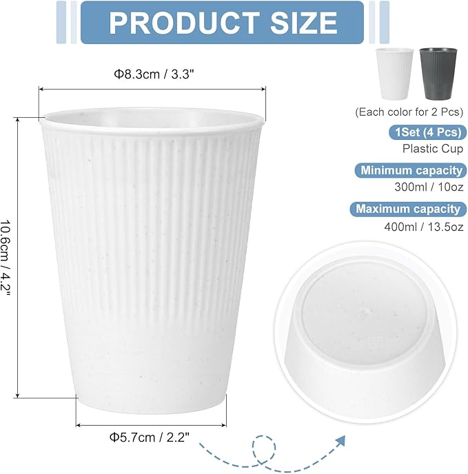 uxcell 4 Pcs Simple Toothbrush Cup, 3.3 x 3.3 x 4.2 Dishwasher Safe Bathroom Tumbler Reusable Plastic Cup Set for Storing Toothpaste Combs, Gray/White