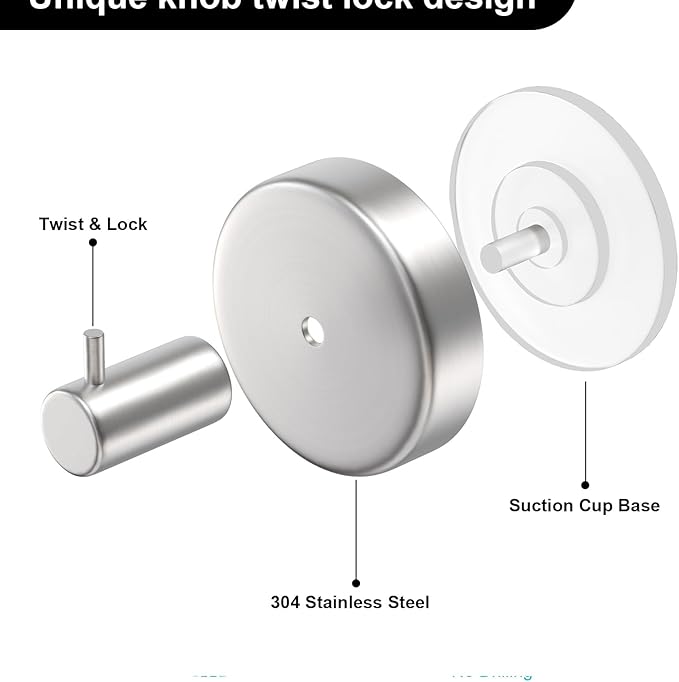 HUFEEOH Suction Cup Hooks for Shower, 2 Pack Wall Hooks Shower Towel Hook Towel Holder for Hanging, Removable Towel Suction Cup Hooks Bathroom Towel Hook for Towels (Silver)