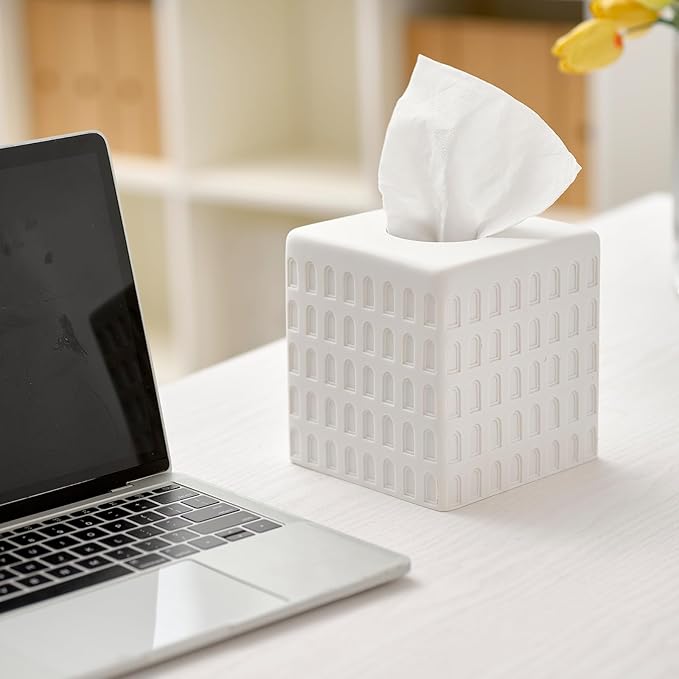 Colosseum Tissue Box Cover,Square Tissue Box Holder for Home Decor,Bathroom Countertop,Tabletop,Bedside Table,Office - Marble White
