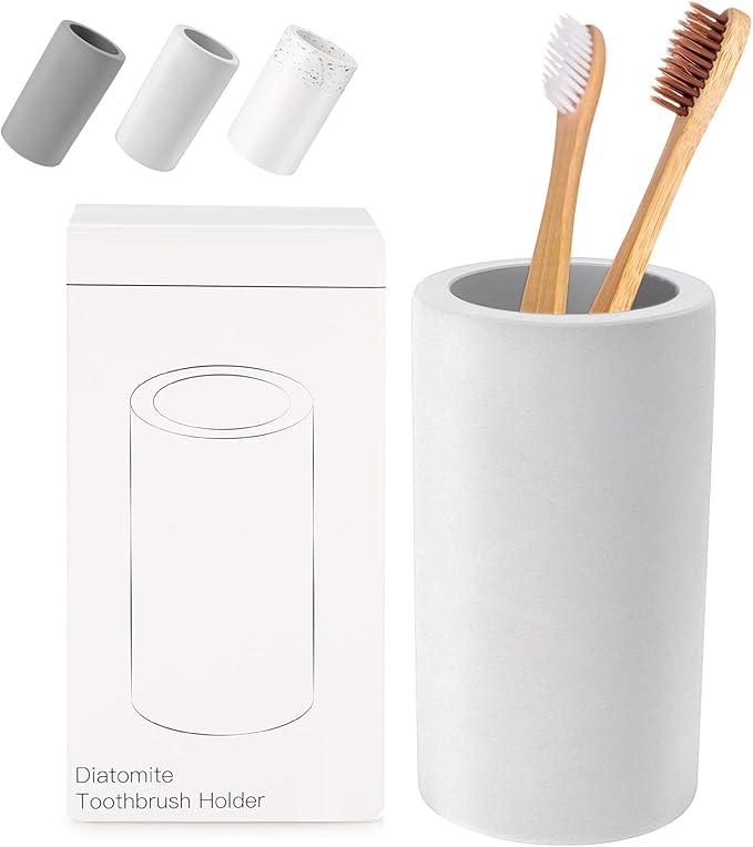 Diatomite Toothbrush Holder, BOJDOPIE Water Absorption Quick Drying Bathroom Countertop Organizer, Stand Cup for Toothpaste Makeup Brushes Razors