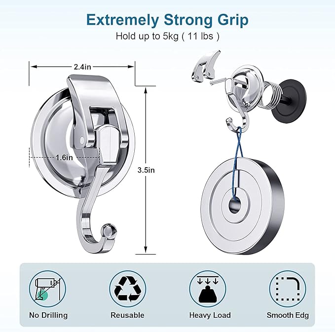 Wreath Hanger,6Pack, Silver-Plated Plished Suction up for Window Glass Kitchen Bathroom Hooks Reusable Without Punching for Towel Loofah Robe Coat Wreath Decor