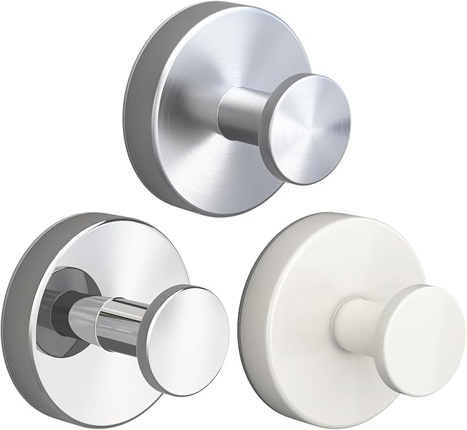 2026 Suction Cup Hooks for Shower, Towel, Window, Bathroom, Wreath, Kitchen, Class Door, Mirror, No-Tools No-Drill Removable Heavy Duty up to 15 lbs Hook Holders (3 Pack, White+Silver)