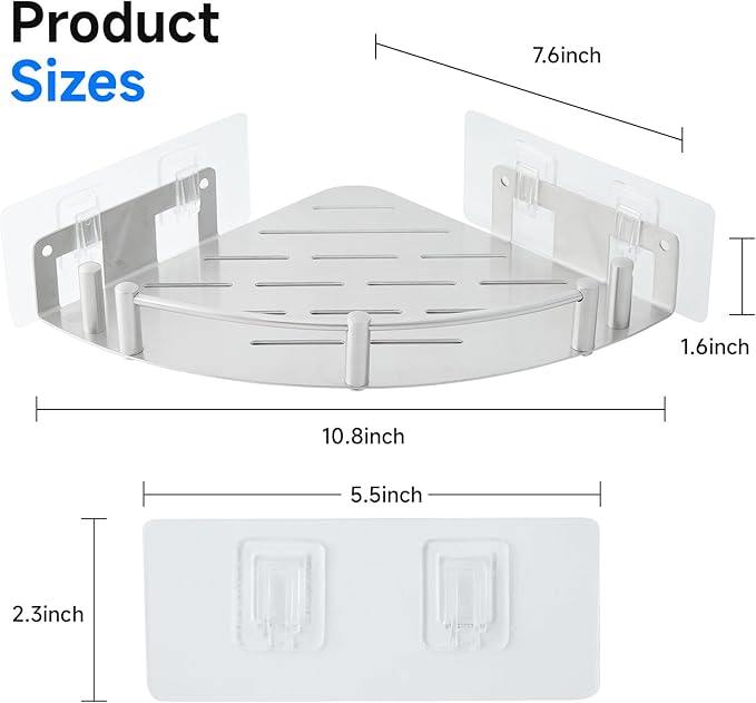 Bathroom Corner Shelf (1 Pack), 304 Stainless Steel,Integrated molding, High Weight Capacity,Wall mounted bathroom rack with nail free adhesive, Suit for storage racks in bathrooms,Kitchens