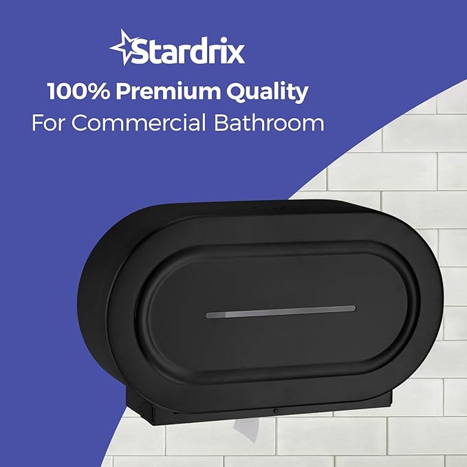 Stainless Steel Twin Jumbo Toilet Paper Dispenser Wall Mount, 9" Commercial Double Roll Holder, Industrial Tissue Dispenser with Key Lock, Matte Black