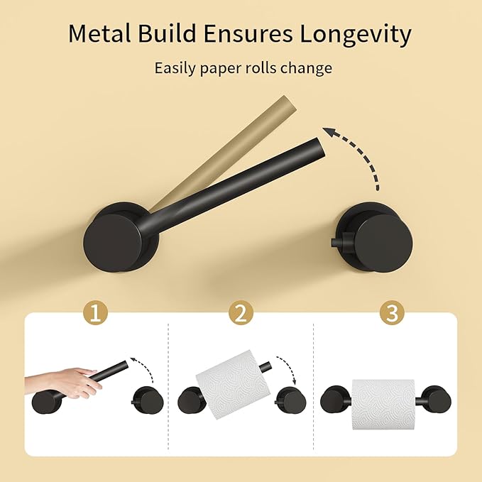 YUMORE Toilet Paper Holder Wall Mounted, Springless Pivoting Bathroom Tissue Holder, Easy One-Hand Reload No Spring Needed, Matte Black Modern Bathroom Hardware Accessories