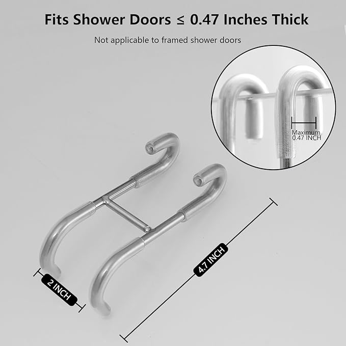 Shower Hooks Silver Bathroom Robe Hook SUS 304 Stainless Steel Shower Door Hook for Bathroom Bath 4 Packs