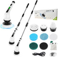 Household Cleaning Brushes, Electric Scrubber for Cleaning, 10-in-1 Electric Spin Scrubber, Cleaning Brush with 9pcs Replaceable Brush Heads, Adjustable Handle, Spin Scrubber for Bathroom (White)