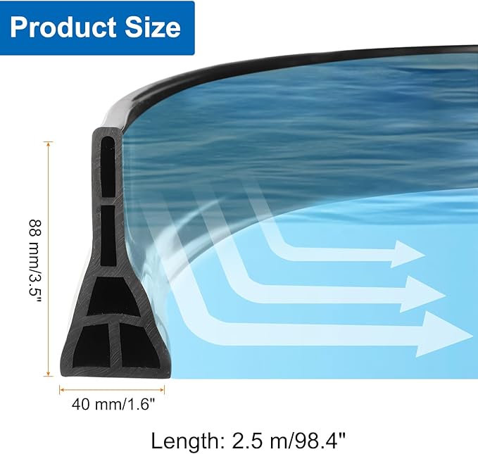 uxcell 98" Collapsible Shower Barrier Stopper 3.5" High Self-Adhesive Shower Water Splash Guard Blocker for Bathroom Kitchen Wet and Dry Separation, Black (Hollow, Triangle)
