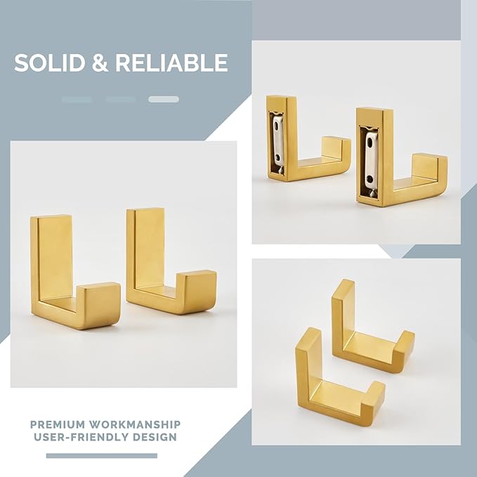 Angle Simple Towel Hook Brassy Gold 2 Pack, 304 Stainless Steel Robe Hook for Bathroom