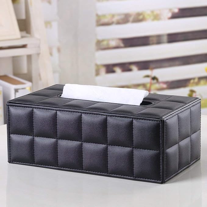 KINGFOM Rectangular Tissue Box Cover, Imitation Suede PU Leather Tissue Box Holder, Facial Napkin Paper Dispenser for Home Office Car Automotive Decoration with Magnetic Bottom(Soft Black)