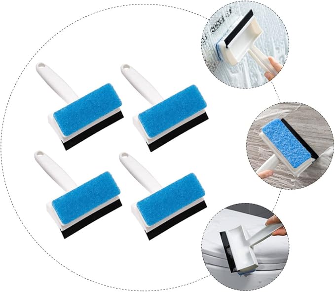 4Pcs Double Sided Bathroom Cleaning Brushes Non Slip Handle Plastic Tile Scrubbers for Kitchen and Wall Grout Stain Removal Household Use