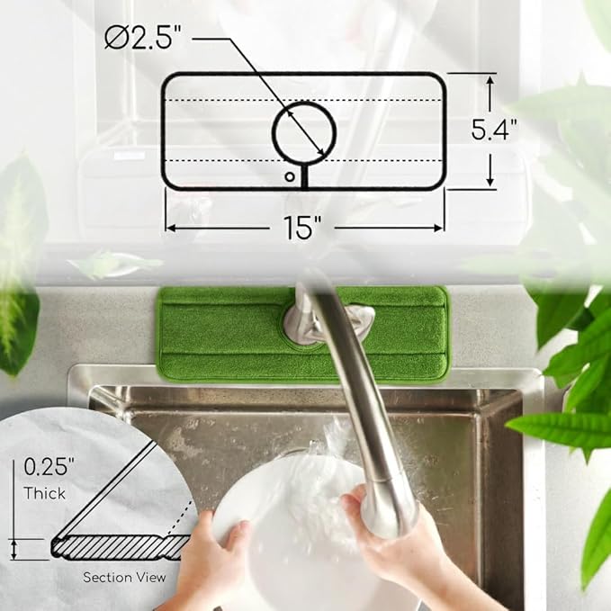 The Original Ternal Sinkmat Drip Catcher & Splash Guard, Faucet Mat for Sinks – Absorbent Microfiber, Machine Washable Counter Protector & Drying Mat for Kitchen, Bathroom or RV [Moss Green]