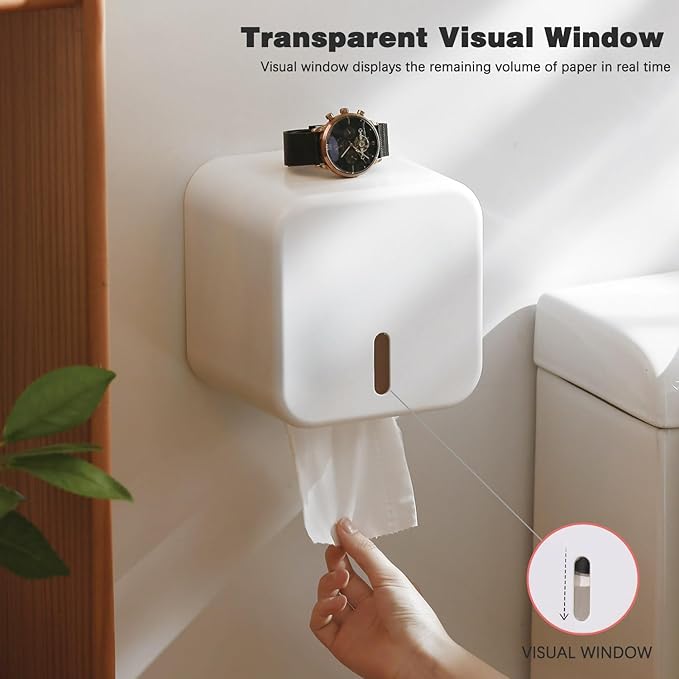 Colist Toilet Paper Holder Wall Mounted self Adhesive Toilet Roll Holders No Drilling Waterproof/Dustproof/Cat Proof Paper Roll Dispenser for Bathroom Toilet RV Car Trave(Large)