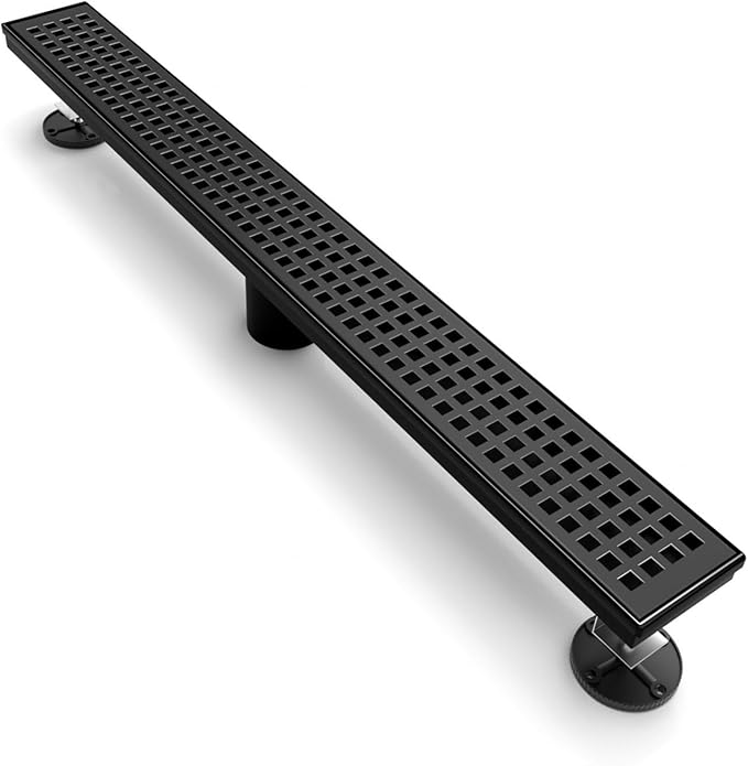 48 Inch Linear Drain Shower Rectangular Floor Drain with Removable Square Hole Cover and Hair Catcher, Long Shower Drains 304 Stainless Steel CUPC Certified (Matte Black)