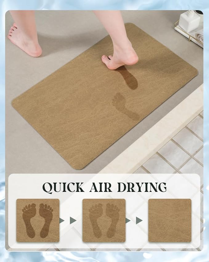 MontVoo -Bath Mat Rug-Rubber Backing Non Slip Quick Dry Absorbent Thin Bathroom Rugs Fit Under Door-Faux Suede Surface Bathroom Floor Mats-Shower Rug for in Front of Bathtub Shower Camel 17"x27.5"