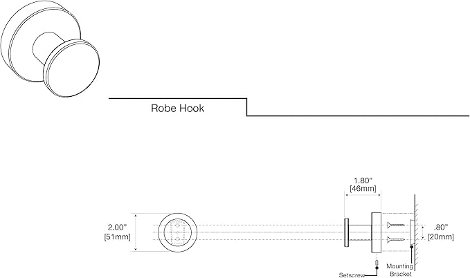 Gatco 4635MX Glam Robe Hook, Matte Black / Wall Mounted 2" Robe and Towel Hook for Bathroom