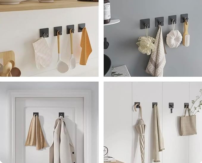 Adhesive Hooks for Hanging - 4 PCs, Towels Hooks for Bathroom, Sticky Hooks for Walls No Damage, Adhesive Hook for Outside, Kitchen, Bathroom, Office (Hook 3)