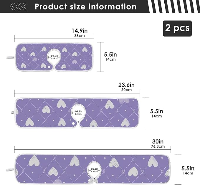 2 PCS Kitchen Sink Splash Guard 23.6 Inch Faucet Mat for Kitchen Sink Bathroom Sink Faucet Absorbing Drip Drain Mat Pad Microfiber Soft Washable Valentine Purple Colorful Hearts