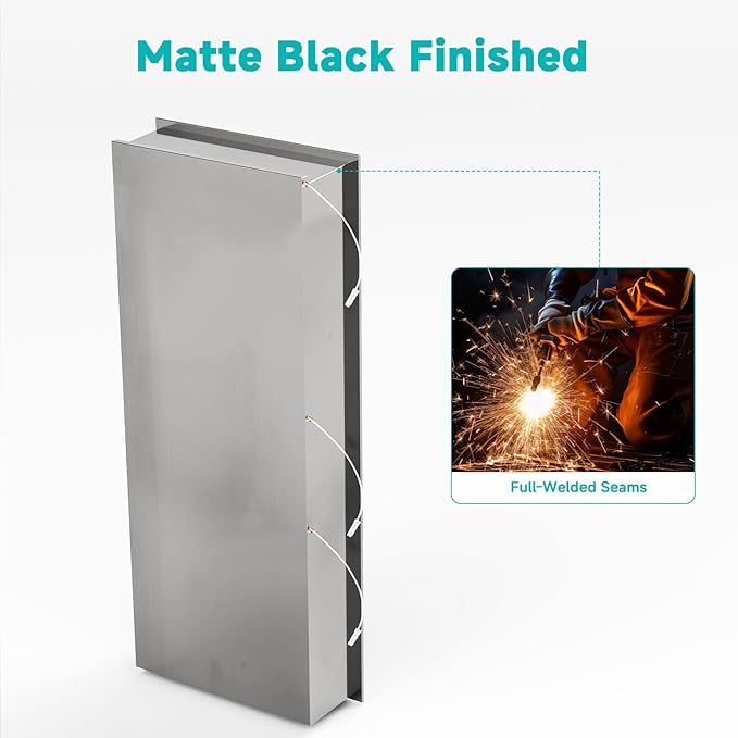 Stainless Steel LED Lights Shower Niche 12" x 30" – Recessed Wall Niche with 3-Tier Storage, Waterproof & Rustproof Modern Bathroom Shower Shelf (Brushed)