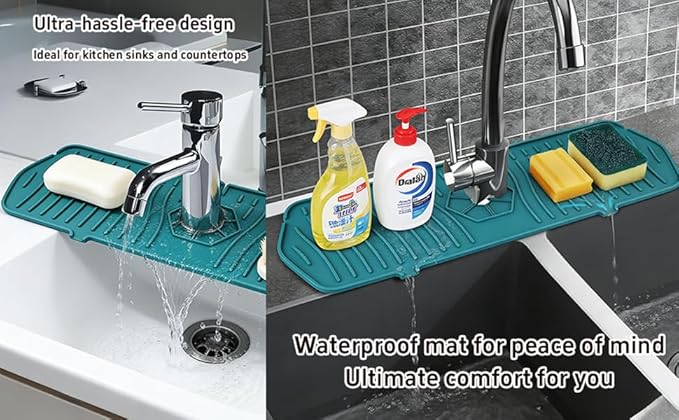 Kitchen Sink Faucet Mat - 2026 New Foldable Sink Protectors for Kitchen Sink, Multi-Size Silicone Faucet Guard & Draining Mat, Splash Guard Keeps Countertop Dry, for Farmhouse RV Bathroom