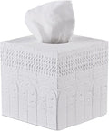 White Tissue Box Cover – Classic Carved Square Resin Tissue Box Holder – Heavy Duty Decorative Home & Bathroom Decor for Countertop, Tabletop, Night Stand, Office